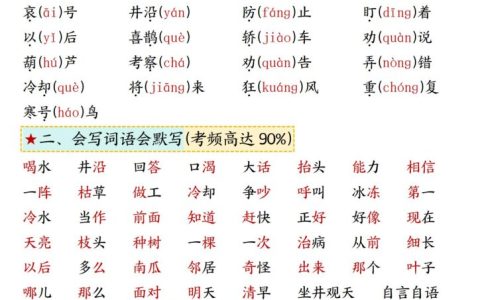 二年级语文上册第五单元考点总结 文末下载完整版