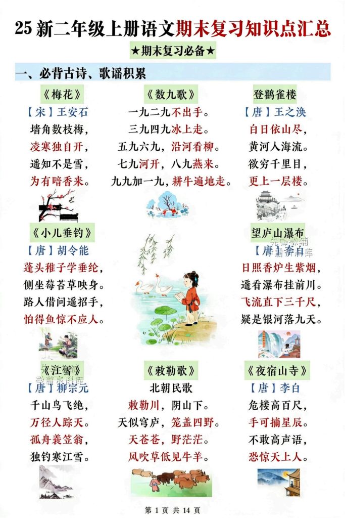 二年级语文上册期末复习知识点汇总-晓语共读