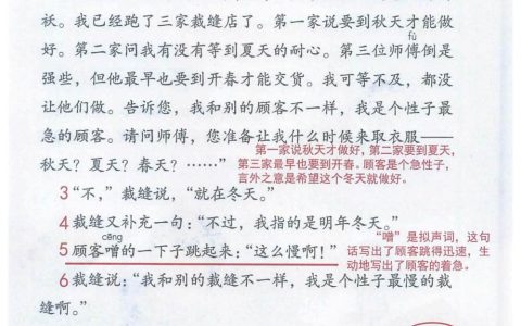 《慢性子裁缝和急性子顾客》课堂笔记全文